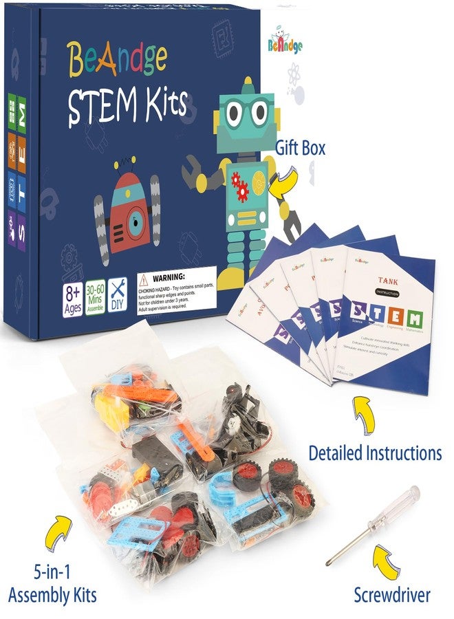 BeAndge 5 Set Individual STEM Kit for Kids, 2nd Grade Boy Toys Bulk Gifts, 8 9 Year Old Boys Gift Ideas, Classroom Science Kits Craft Projects Class Activity, Robot Wind Powered Car Building Activities - Image 3
